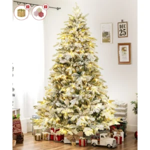 FusionFinds 6ft Pre-Lit Snow Flocked Artificial Christmas Tree